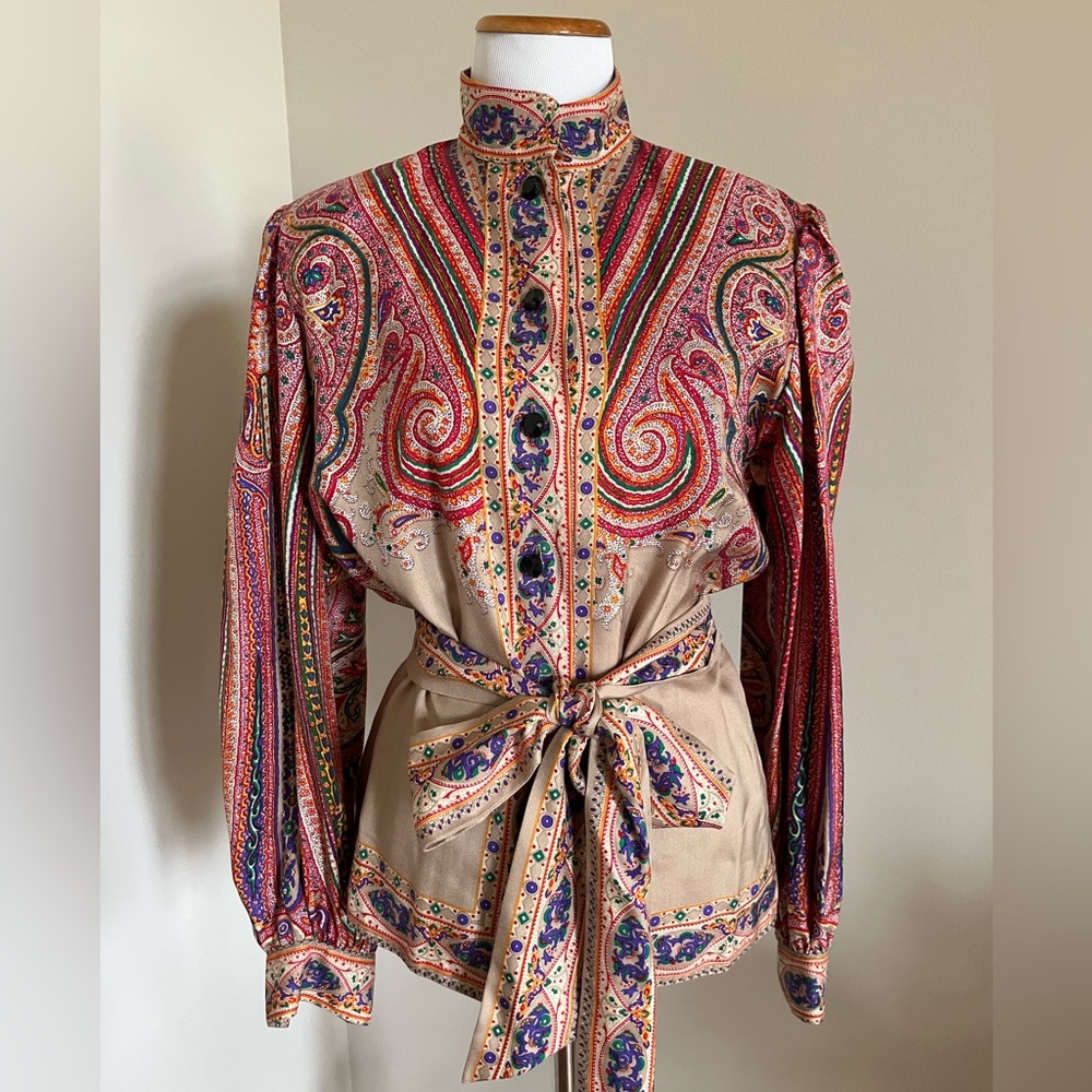 Vintage Francesca of Damon for Starington Paisley Boho Silk Blouse Size 10